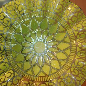 Art Studio Signed Glass Blowing Hand Blown Bowl Green Swirl Art  Signed